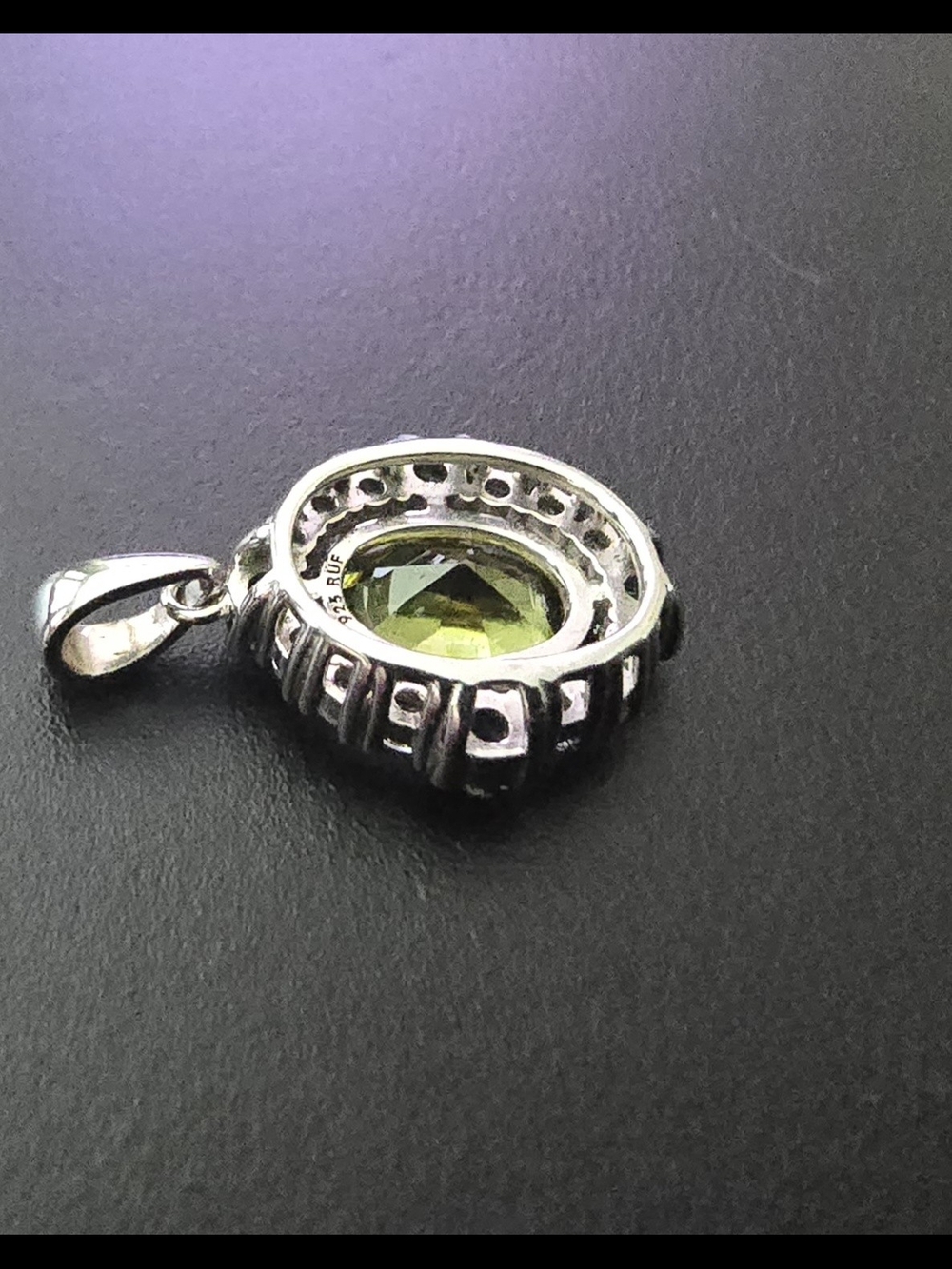 Green Oval CZ Halo Pendant Necklace - Women Jewelry - Picture 2 of 3